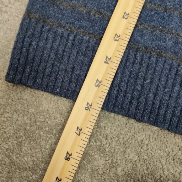 Black Brown 1826 Men's Striped V-neck Wool Sweater Blue Gray Lambswool Old Money - Picture 7 of 9